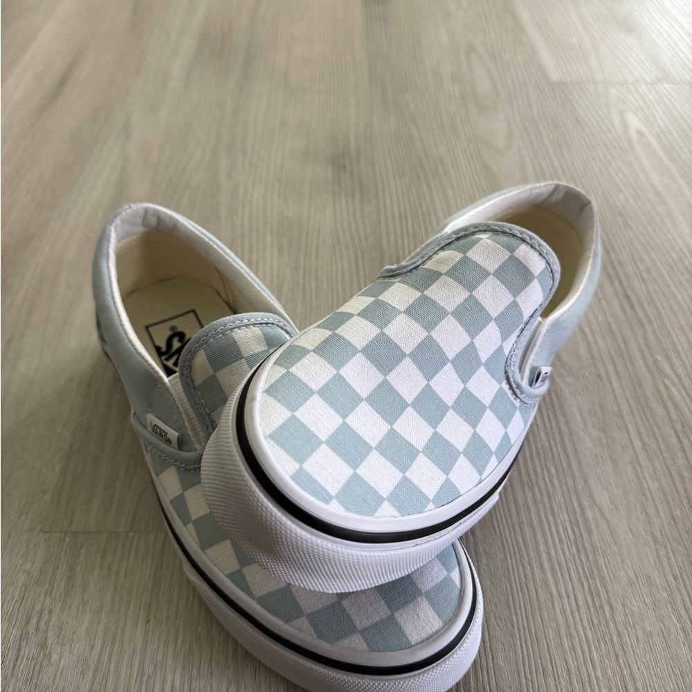 Vans Kids Slip-On Checkerboard Sneakers - Light Blue & White
